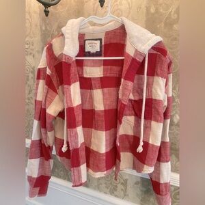 American Eagle Outfitters Red and Cream Plaid Jacket